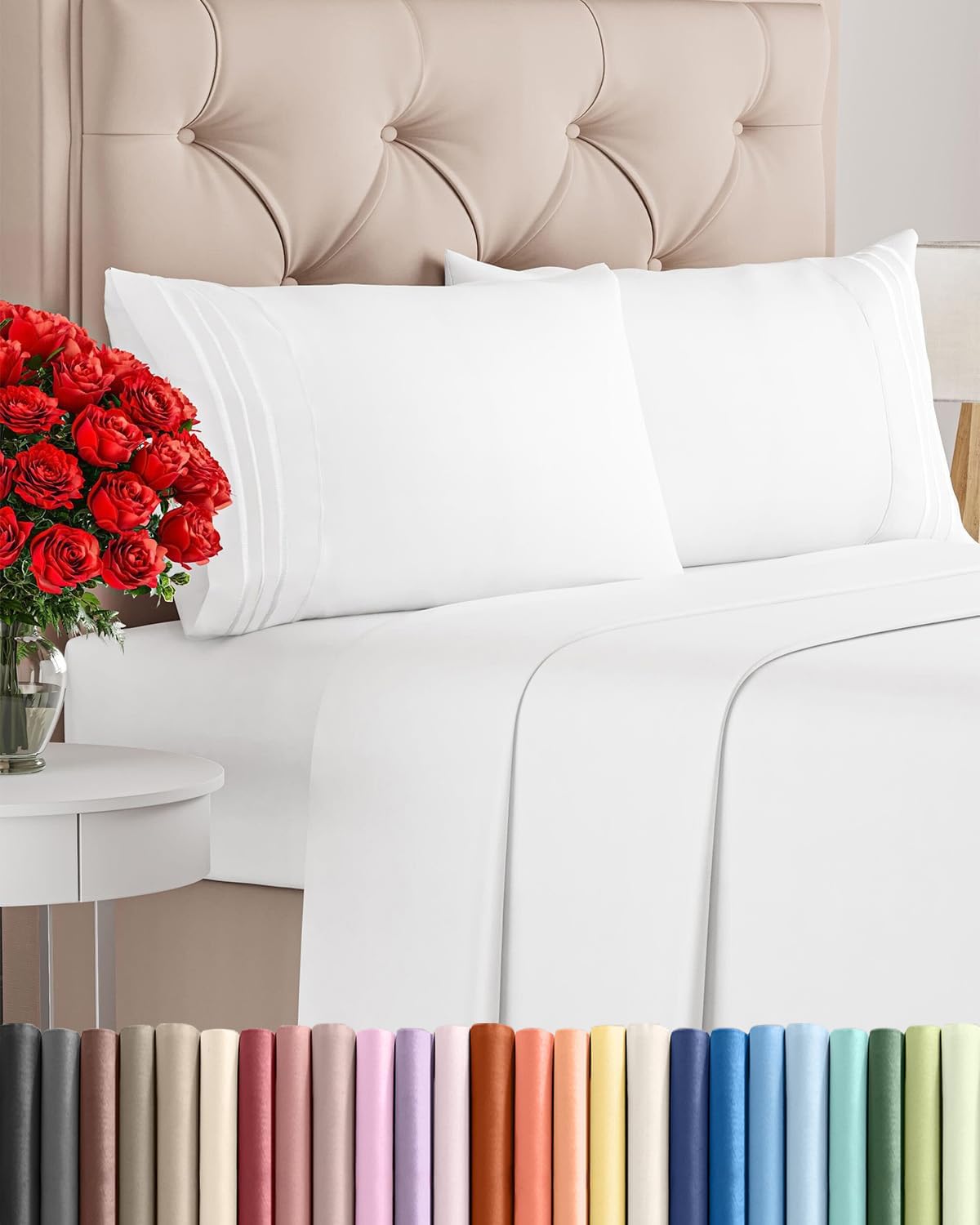 Queen Size 4 Piece Sheet Set - Comfy Breathable & Cooling Sheets - Hotel Luxury Bed Sheets